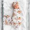 Baby Scarf Newborn Swaddling Cloth Fetal Cap and Headband Three Piece Anti Shock Printed Elastic Wrap