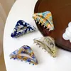 Korean Acetic Acid Hair Accessories Fashion 7cm Medium Hollow Triangle Marble Ponytail Clip For Woman Girls