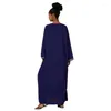 Women's Swimwear Embroidered Navy Blue Plus Size Kaftan Beach Dress For Women V Neck Long Sleeve Casual Resort Wear African Robe Cover Up