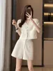 Work Dresses Summer V Neck Short Coat Casual Shorts 2 Piece Sets Women Outfit Office Lady White Pant Tweed