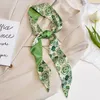 Sjaals 2023 Groene Bloemenprint Skinny Zijden Sjaals Tas Lint Vrouwen Mode Foulard Halsdoek Vrouwelijke Haarband Zacht Satijn Lady gift