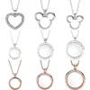 Chaînes Original étincelant coeur souris Rose médaillons ronds flottant 925 collier en argent Sterling pour perle breloque bijoux à bricoler soi-même