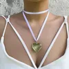 펜던트 목걸이 SALIRCON 고딕 반짝이는 심장 목걸이 여성용 부드러운 리본 로프 패션 조절 가능한 Coaplay Party Jewelry
