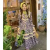 Casual Dresses Korean Retro Purple Floral For Women Loose Sweet Lolita Dress Spring Summer O-Neck Long Sleeves Vestidos Drop