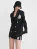 Women's Suits 2023 Elegant Lady Diamond Black Blazer Women OL Metal Button Suit Jacket Mujer Coat Y4004