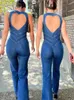 Womens Jumpsuits Rompers TARUXY Backless Heart Cutout Bodycon Jumpsuit for Women Casual Sleeveless Slim Onepiece Outfits Retro Denim