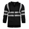 Sweats à capuche pour hommes Hommes Stripe Zip Hoodie Hiver Ski Haute Visibilité Sécurité Wor Vêtements De Travail Réfléchissants Veste Vêtements De Travail Polaire