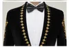 Mäns kostymer blazers lyxguld barock blommig broderi sammet blazer jacka män sjal krage en knapp klänning bröllop middag fest tuxedo 230609