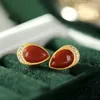 Boucles d'oreilles à tige naturel Kan Jade S argent incrusté en forme de goutte petit rétro Niche Design artisanat femmes marque bijoux