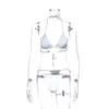 Women's Swimwear Women's Reflective Bikini Set Summer Beach Female's Sexy Silver Luminous Split Swimsuit 230608