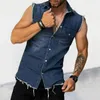 Men's Vests 2023 Summer Men's Denim Vest T Shirts Lapel Pocket Sleeveless Tank Top Hip Hop Jean Jacket Waistcoat Coat Muscle Mens Tops
