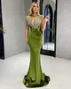 Robes de soirée vert velours sirène robe De bal sans manches paillettes Appliques col haut Sexy personnalisé pour les femmes Vestido De Gala