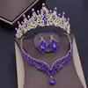 Düğün Mücevher Seti Lüks Mor Kristal Gelin Kadınlar için Taç Küpe Kolye Tiaras Gelin Dubai 230609