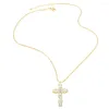 Naszyjniki wisiorka Design Big Multicolor Crystal Cross For Women Gold Pleted Box łańcuch krótki CZ Rainbow Jewelry NKEB713