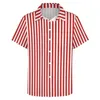 Erkekler Sıradan Gömlekler Dikey Kırmızı Çizgili Tatil Beyaz Çizgiler Yazdır Yaz Vintage Bluses Kısa Kollu Tasarım Üstleri Artı Boyut