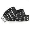 Bälten Rivet Star Eyelet Double Grommet Pu Leather Casual Women Belt midje Strap Pin Buckle For Jeans Party Punk Style Ladies Fashion