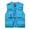 Mäns västar Summer Mesh Thin Multi-Pocket Vest Mens Storlek 7xl Manlig Casual ärmlös jacka blixtlåsfickor Reporterpografi midja