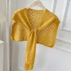 Foulards Coréen Solide Couleur Tricot Creux Crème Solaire Châle Femalen Cape Noué Blouse Climatisé Chambre Cou Protectio Écharpe Chaude T28