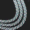 Kedjor 14mm Iced Out Blue Crystal Prong Cuban Link Chain Halsband för män Kvinnor Bling 2 Rows Rhinestone Choker Punk Jewelry