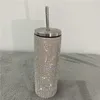 Tumblers 20oz Bling Diamond Thermosflasche Kaffeetasse mit Strohhalm Edelstahl Wasserflasche Tumblers Becher Mädchen Frauen Geschenk 230608