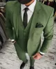 Olive Green Mens Suits For Groom Tuxedos Notched Lapel Slim Fit Blazer Three Pieces Jacket Vest Pants Man Tailor Made Clothing P2729