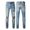 Dżinsy męskie męskie spodnie ołówka streetwear blue y2k moda rozciągnięta patchwork uszkodzone żebro rozryte chude dżins