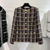 Jaquetas femininas 2023SS primavera luxo feminino alta qualidade 74% lã xadrez jaqueta feminina chique casual casaco agasalho HGZ