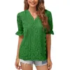 Bluzki damskie 2023 V SECK Summer Lace Blouse Kobiety zabytkowe puste koszule Krótki rękaw z rękawem Top Ruffle Sexy Boho Blusas 24624