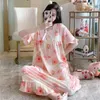 Women's Sleepwear Spring And Summer Milk Silk Pajama Dress Female Lace Sweet Short Sleeve Loose Thin Fat Enlarged Long Home Clothes