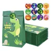 Present Wrap 12st Cartoon Dinosaur Favor Present Papperspåsar med klistermärken Dino Roar Birthday Candy Packing Väskor för barn Jungle Party Supplies 230608