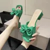Terlik Yaz Düşük Topuklu Slaytlar Kadın Peep Toe Toe Kare Topuk Yay Sandalet Kadınlar Büyük Boyut 43 Flip Flops Yeşil