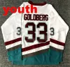 Anaheim''Ducks''Movie Hockey Jersey #96 Charlie Conway #99 Adam Banks #66 Gordon Bombay #33 Greg Goldberg Jerseys sydd vitt grönt namnnummer