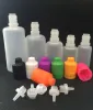 Botellas de plástico coloridas de alta gama, 3 ml, 5 ml, 10 ml, 15 ml, 20 ml, 30 ml, 50 ml, 60 ml, 100 ml, 120 ml, botellas cuentagotas con tapas de manipulación de puntas largas y delgadas