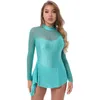 Stage Wear Women Sequins Ballet Dance Leotard Long Sleeves Gymnastics Workout Dancewear For Figure Ice Skating Show Perform Costumes