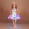 Девушки платье блестящее платье Unicorn Tutu светящиеся дети для Hallowmas Party Princess Childrending Clothing vestidos 230608