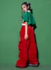 Stage Wear 2023 Ballroom Hip Dance Rave Vêtements Pour Enfants Vert T-Shirts Rouge Cargo Pantalon Costume Filles Jazz Performance DQS13117