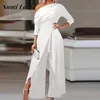 Womens Jumpsuits Rompers Sexy Ladies Off Shoulder Irregular Wide Leg Jumpsuit Fashion Slant Neck Long Sleeve Slim Romper Women Solid Color 230609