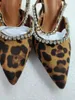 Slippers Slotted High Heels 2023 Summer Pointed Thin Large Sexy Leopard Print Women's