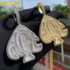 Pendant Necklaces Iced Out Bling Heart Letters ACE Gold Silver Color 5A Zircon Poker Charm Mens Hip Hop Jewelry 230609