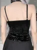 Serbatoi da donna Vintage Mall Gothic Velvet Women Camis Grunge E-girl Style Skinny Black Crop Top Bandage Lace Trim Alt Abbigliamento Autunno