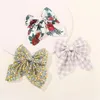 Baby Floral Print Hair Clips Ribbon Bows Sweet Hairpin Bowknot Barrettes Barn Headwear Hair Accessories