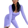 Womens Jumpsuits Rompers Women Skinny Jumpsuit Solid Color Ribbed Knit Long Sleeve Square Neck Bodycon Romper Work Out Sport Yoga Playsuits 230609