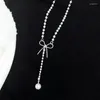 Kedjor Fairy Crowd Choker Bowbow Pearl Necklace Female Senior Ins Cool and Elegant Style Simple Collar Chain Neckchain