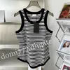 Embroidered Black Logo Fashion Women's Striped Slim Fitting Vest Top Sleeveless Vest S M L 207R