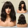 Synthetic Wigs ALAN EATON Medium Brown Wavy Natural Hair For Women Afro With Bangs Cute Bob Heat Resistant Daily Party