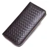 Wallets Men's Knitting Genuine Leather Long Wallet High Quality Luxury Weaven Pattern Natural Purse For Man Designer 2023