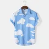 Chemises décontractées pour hommes Chemise hawaïenne à manches courtes pour hommes 3d Cloud Print Revers Hip-hop d'été