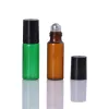 Wholesale Price Thick 5ml AMBER Purple GreenRose Red Empty Roll on Glass Bottle for Essential Oil Bottle With Metal Roller Ball