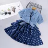 Robes de fille 2 Pcs Enfants pour Filles Élégant Sling Princesse Robe Bleu Denim Veste 3 11 Ans Fille Fleur D'été Enfants Vêtements 230609