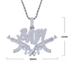 Colares com Pingente Iced Out Bling CZ AK47 Colar Arma de Zircônia Cúbica Letra Certificado Steppa Charme Moda Masculina Hip Hop Jóias 230609